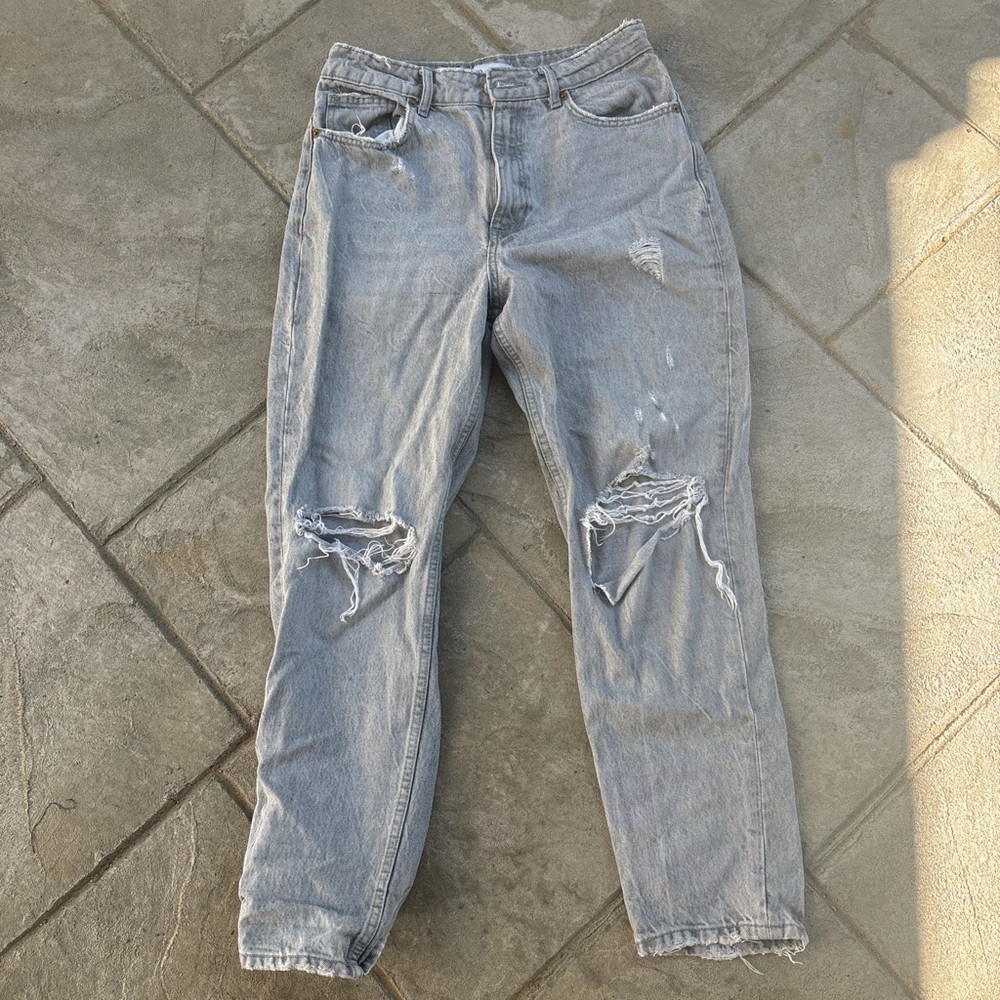 Zara Light Gray Distressed Boyfriend Jeans